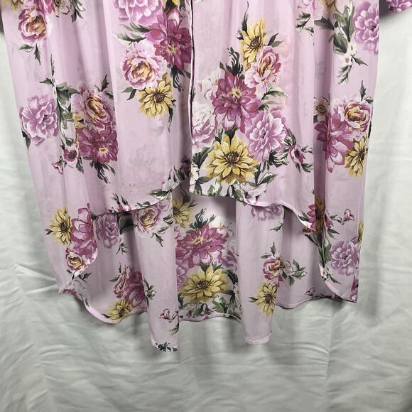 Torrid lexi chiffon hi-lo tunic blouse size 0 pink floral lightweight casual - Picture 2 of 5